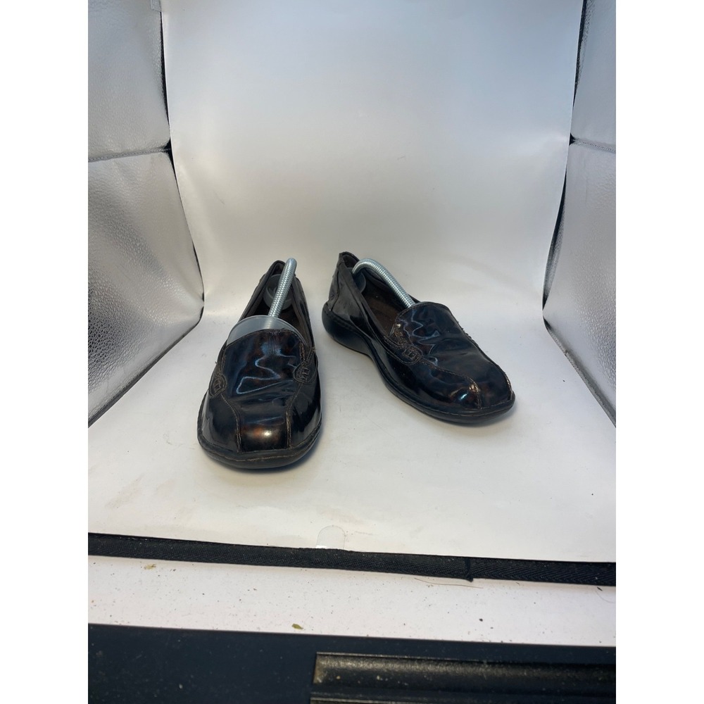 Clarks Womens Tortoise Shell Patent Leather Comfort Loafer Flats Shoes 8